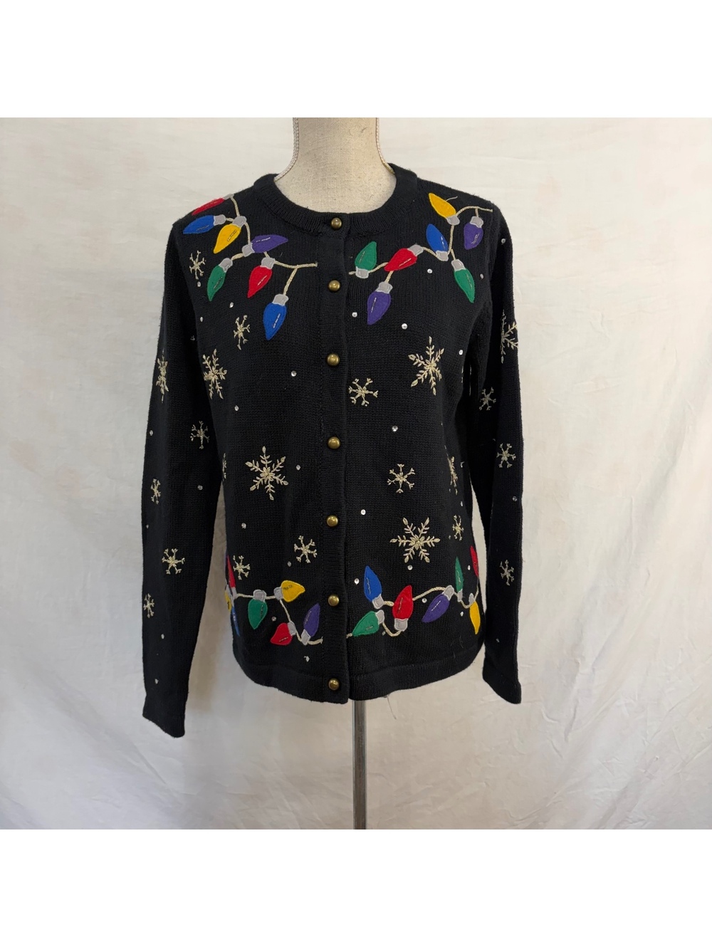 Christina’s holiday embroidered beaded knit cardigan vintage size medium